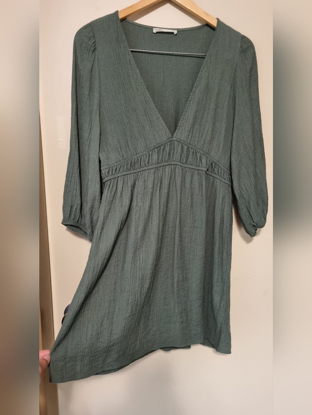 Pull&Bear Sage Green V-Neck Tunic Dress
